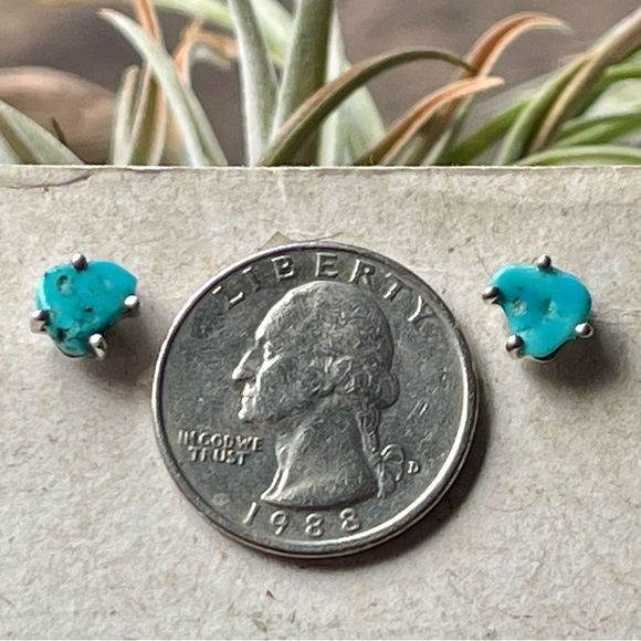 Natural Sleeping Beauty Turquoise Sterling Silver Stud Earrings - Picture 7 of 8